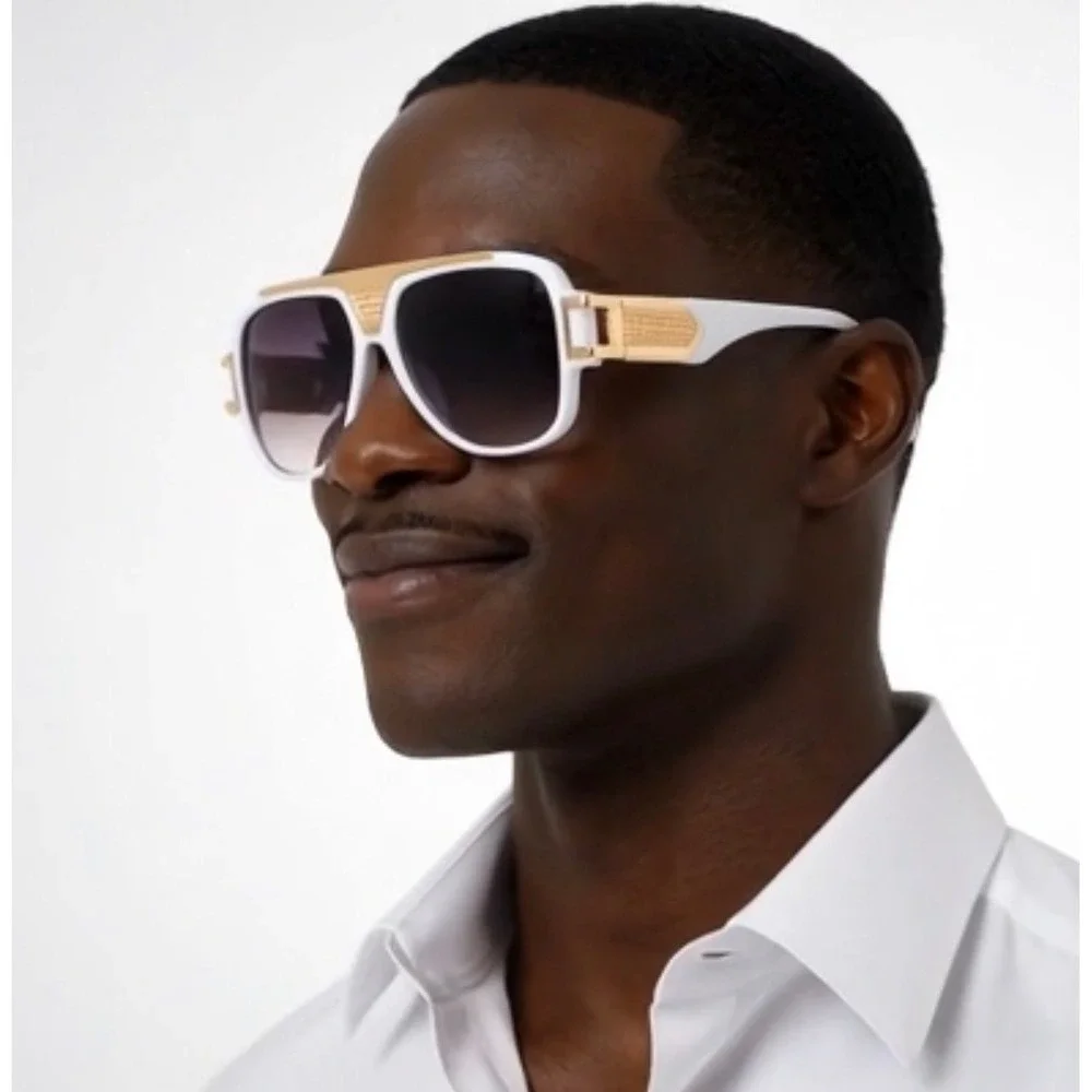 Mens White Gold Oversized Retro‎ Sunglasses Square Pilot Gradient Lenses Lentes